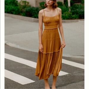Anthropologie Ruched Slip Tiered Midi Dress Size 8